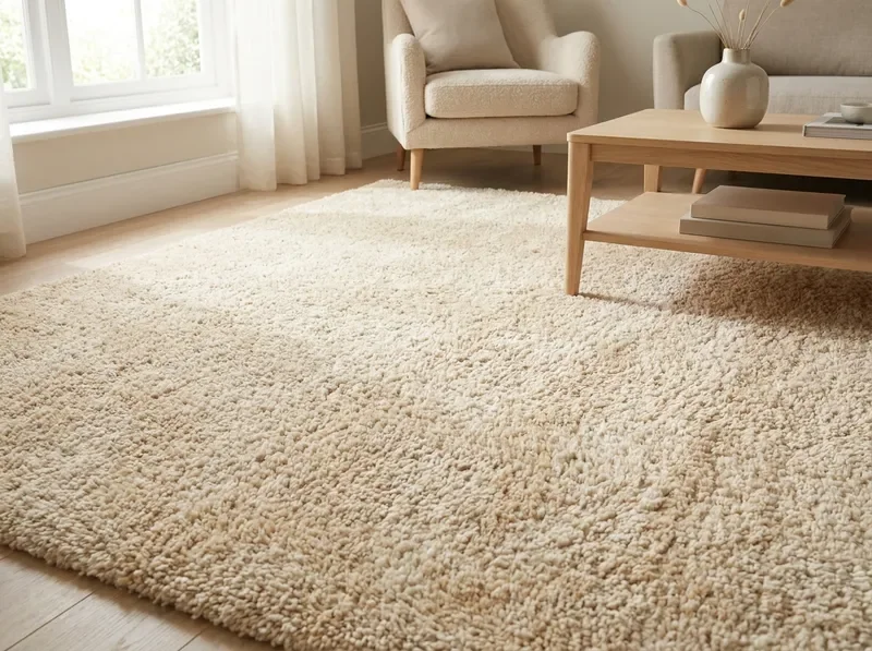 שטיח מנוקה ומרוענן בסלון ביתי — תוצאת ניקיון שטיחים מקצועי